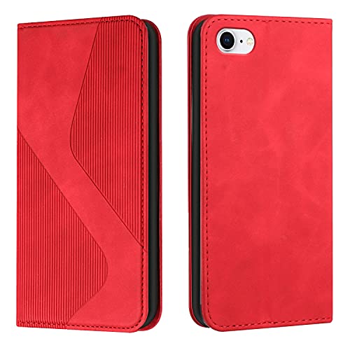 Mo-Somnus Kompatibel mit iPhone SE 2020/iPhone 8/iPhone 7 (4,7 Zoll) Hülle, Magnet PU Leder Flip Wallet Case Tasche Handyhülle, Stoßfeste Klappbar Brieftasche Klapphülle mit [Kartenfächer] (Rot) von Mo-Somnus