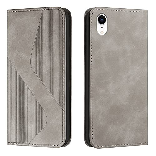 Mo-Somnus Kompatibel mit iPhone XR Hülle, Magnet PU Leder Flip Wallet Case Tasche Handyhülle, Stoßfeste Schutzhülle iPhone XR (6,1 Zoll) Brieftasche Klapphülle mit [Kartenfächer] (Grau) von Mo-Somnus