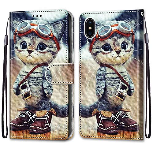 Mo-Somnus Kompatibel mit iPhone XS/iPhone X Hülle (5,8 Zoll), Leder Handyhülle mit Kartenfach PU Ledertasche TPU Bumper Wallet Flip Brieftasche Magnetische Schutzhülle Case Etui (Katzen 1) von Mo-Somnus