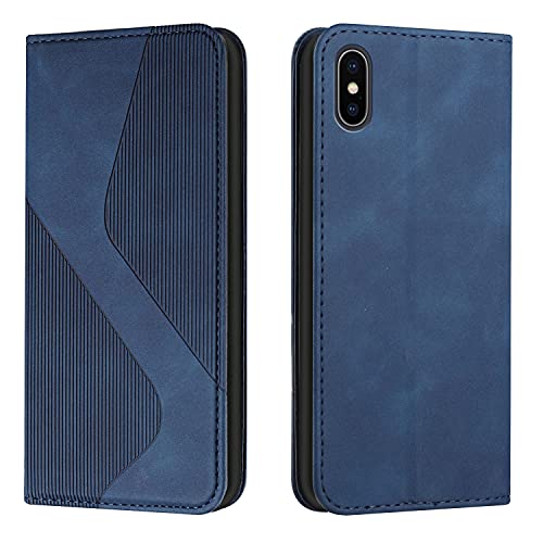 Mo-Somnus Kompatibel mit iPhone XS Max Hülle, Magnet PU Leder Flip Wallet Case Tasche Handyhülle, Stoßfeste Klappbar iPhone XS Max (6,5 Zoll) Brieftasche Klapphülle mit [Kartenfächer] (Blau) von Mo-Somnus