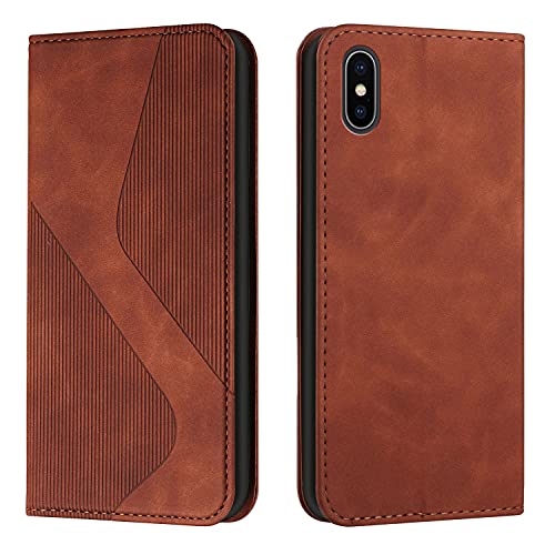 Mo-Somnus Kompatibel mit iPhone XS Max Hülle, Magnet PU Leder Flip Wallet Case Tasche Handyhülle, Stoßfeste Klappbar iPhone XS Max (6,5 Zoll) Brieftasche Klapphülle mit [Kartenfächer] (Braun) von Mo-Somnus
