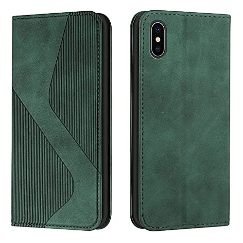 Mo-Somnus Kompatibel mit iPhone XS Max Hülle, Magnet PU Leder Flip Wallet Case Tasche Handyhülle, Stoßfeste Klappbar iPhone XS Max (6,5 Zoll) Brieftasche Klapphülle mit [Kartenfächer] (Grün) von Mo-Somnus