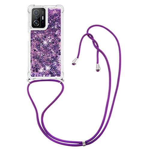 Handykette Hülle für Xiaomi 11T/11T Pro, Quicksand Glitzer Flüssig Transparent Schutzhülle mit Kordel zum Umhängen, MoEvn Necklace Silikon Stoßfest Handyhülle mit Band für Xiaomi 11T/11T Pro, Violett Handykette Hülle für Xiaomi 11T/11T Pro, Quicksand Glitzer Flüssig Transparent Schutzhülle mit Kordel zum Umhängen, MoEvn Necklace Silikon Stoßfest Handyhülle mit Band für Xiaomi 11T/11T Pro, Violett von MoEvn-EU
