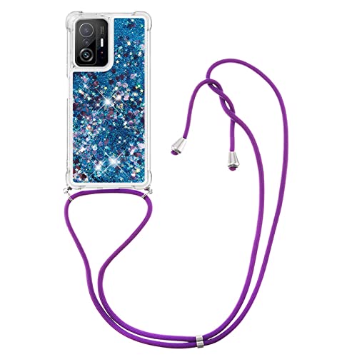 Handykette Hülle für Xiaomi 11T/11T Pro, Quicksand Glitzer Flüssig Transparent Schutzhülle mit Kordel zum Umhängen, MoEvn Necklace Silikon Stoßfest Handyhülle mit Band für Xiaomi 11T/11T Pro, Blau Handykette Hülle für Xiaomi 11T/11T Pro, Quicksand Glitzer Flüssig Transparent Schutzhülle mit Kordel zum Umhängen, MoEvn Necklace Silikon Stoßfest Handyhülle mit Band für Xiaomi 11T/11T Pro, Blau von MoEvn-EU