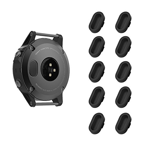 MoKo 10-Stück Silikon Staubstecker Kompatibel mit Garmin Fenix 7/7S/7X/6/6S/6X/5/5S/5X/Vivoactive 3/4/Forerunner 45/245/745/945/Venu 2/Instinct, Ladeanschluss-Schutz Anti-Staub Stecker, Schwarz von MoKo