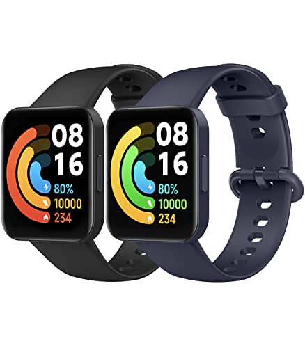 MoKo 2 Stück Armband Kompatibel mit Xiaomi Redmi Watch 2 Lite, Weiches Silikon Ersatzarmband Sportarmband Uhrenarmband für Damen Herren, Schwarz/Mitternacht Blau von MoKo