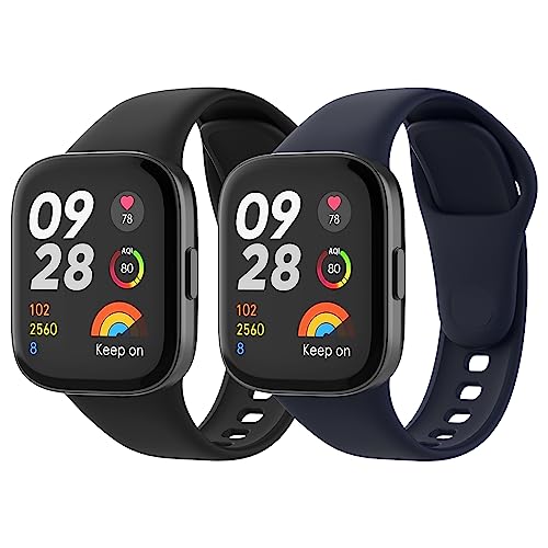 MoKo 2 Stück Armband Kompatibel mit Xiaomi Redmi Watch 3, Weiches Silikon Ersatzarmband Sportarmband Uhrenarmband, Schwarz/Tintenblau von MoKo