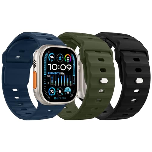 MoKo 3 Stück Ozean Armbänder Kompatibel mit Apple Watch Ultra 2 Armband 49mm 45mm 44mm 42mm für Herren Damen, Wasserdicht Silikon Sport Armband für iWatch Serie 9 8 7 6 5 4 3 SE Ultra 2 1, S/AG/TB von MoKo