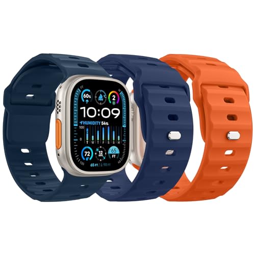 MoKo 3 Stück Ozean Armbänder Kompatibel mit Apple Watch Ultra 2 Armband 49mm 45mm 44mm 42mm für Herren Damen, Wasserdicht Silikon Sport Armband für iWatch Serie 9 8 7 6 5 4 3 SE Ultra 2 1, MB/TB/O von MoKo