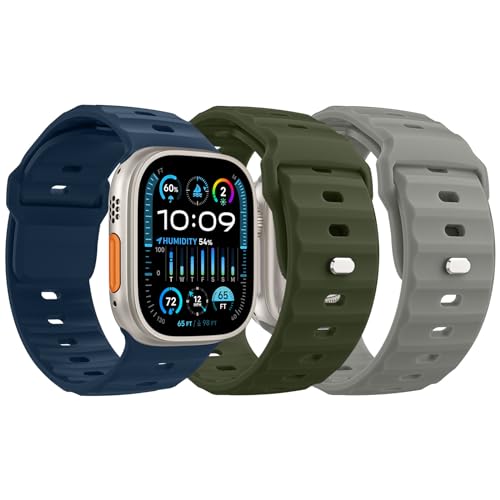 MoKo 3 Stück Ozean Armbänder Kompatibel mit Apple Watch Ultra 2 Armband 49mm 45mm 44mm 42mm für Herren Damen, Wasserdicht Silikon Sport Armband für iWatch Serie 9 8 7 6 5 4 3 SE Ultra 2 1, AG/TB/S von MoKo