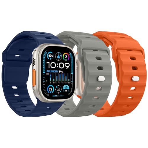 MoKo 3 Stück Ozean Armbänder Kompatibel mit Apple Watch Ultra 2 Armband 49mm 45mm 44mm 42mm für Herren Damen, Wasserdicht Silikon Sport Armband für iWatch Serie 9 8 7 6 5 4 3 SE Ultra 2 1, MB/O/S von MoKo