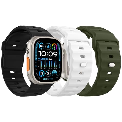 MoKo 3 Stück Ozean Armbänder Kompatibel mit Apple Watch Ultra 2 Armband 49mm 45mm 44mm 42mm für Herren Damen, Wasserdicht Silikon Sport Armband für iWatch Serie 9 8 7 6 5 4 3 SE Ultra 2 1, S/AG/W von MoKo