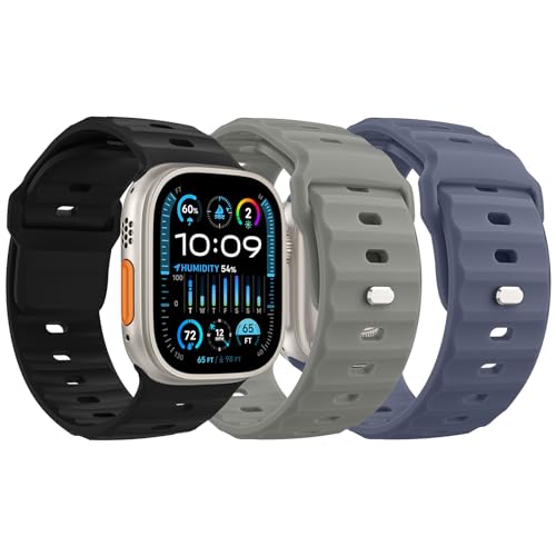 MoKo 3 Stück Ozean Armbänder Kompatibel mit Apple Watch Ultra 2 Armband 49mm 45mm 44mm 42mm für Herren Damen, Wasserdicht Silikon Sport Armband für iWatch Serie 9 8 7 6 5 4 3 SE Ultra 2 1, S/BG/S von MoKo