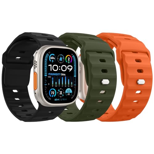 MoKo 3 Stück Ozean Armbänder Kompatibel mit Apple Watch Ultra 2 Armband 49mm 45mm 44mm 42mm für Herren Damen, Wasserdicht Silikon Sport Armband für iWatch Serie 9 8 7 6 5 4 3 SE Ultra 2 1, S/O/AG von MoKo