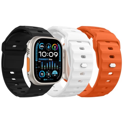 MoKo 3 Stück Ozean Armbänder Kompatibel mit Apple Watch Ultra 2 Armband 49mm 45mm 44mm 42mm für Herren Damen, Wasserdicht Silikon Sport Armband für iWatch Serie 9 8 7 6 5 4 3 SE Ultra 2 1, S/O/W von MoKo