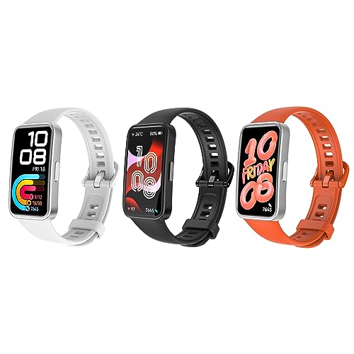 MoKo 3 Stücke Armband Kompatibel mit Huawei Band 8 Armband, Weiches TPU Smartwatch Ersatzarmband Uhrenarmband Sportarmband, Schwarz/Orange/Weiß von MoKo