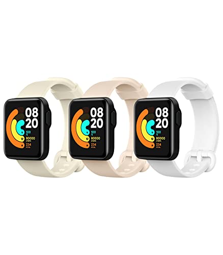 MoKo 3 Stücke Armband Kompatibel mit Xiaomi Mi Watch Lite/Redmi Watch, Weiches Silikon Sportarmband Ersatzarmband Uhrenarmband - Elfenbein/Weiß/Hellrosa von MoKo