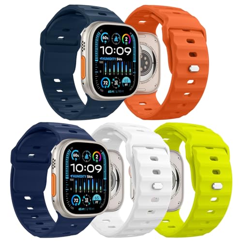 MoKo 5 Stück Ozean Armbänder Kompatibel mit Apple Watch Ultra 2 Armband 49mm 45mm 44mm 42mm für Herren Damen, Wasserdicht Silikon Sport Armband für iWatch Serie 9 8 7 6 5 4 3 SE Ultra 2 1, Bunt A von MoKo