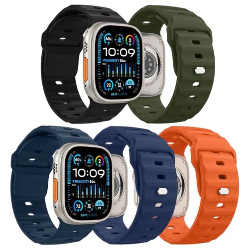 MoKo 5 Stück Ozean Armbänder Kompatibel mit Apple Watch Ultra 2 Armband 49mm 45mm 44mm 42mm für Herren Damen, Wasserdicht Silikon Sport Armband für iWatch Serie 9 8 7 6 5 4 3 SE Ultra 2 1, Bunt B von MoKo