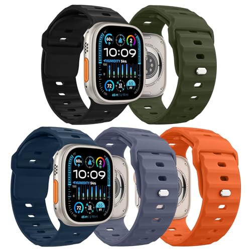 MoKo 5 Stück Ozean Armbänder Kompatibel mit Apple Watch Ultra 2 Armband 49mm 45mm 44mm 42mm für Herren Damen, Wasserdicht Silikon Sport Armband für iWatch Serie 9 8 7 6 5 4 3 SE Ultra 2 1, Bunt D von MoKo