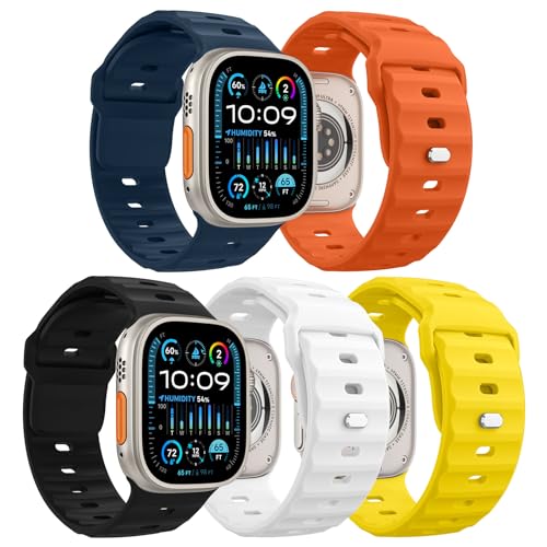 MoKo 5Stück Ozean Armbänder Kompatibel mit Apple Watch Ultra 2 Armband 49mm 46mm 45mm 44mm 42mm für Herren Damen,Wasserdicht Silikon Sport Armband für iWatch Serie 10 9 8 7 6 5 4 3 SE Ultra 2,5Packung von MoKo