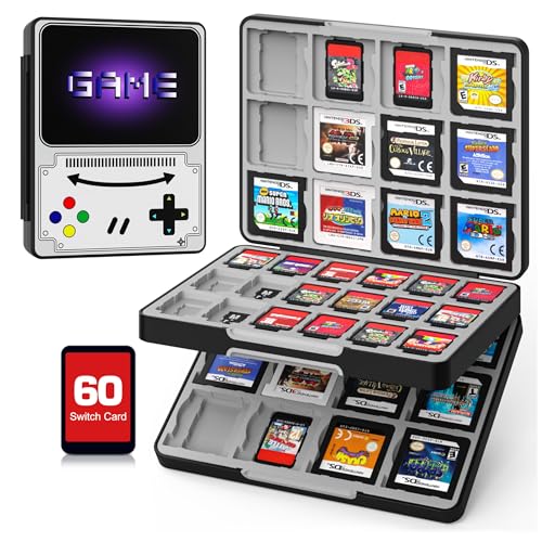 MoKo 60 Slots Spiel Aufbewahrungsbox für Nintendo Switch/Switch OLED/3DS/2DS Game Card, Switch Spiele Aufbewahrung mit 60 Switch Game Card Slots & 24 3DS Card Slots & 36 SD Card Slots, Grau von MoKo
