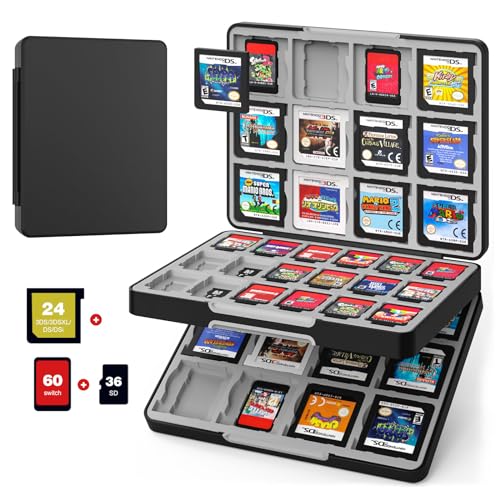 MoKo 60 Slots Spiel Aufbewahrungsbox für Nintendo Switch/Switch OLED/3DS/2DS Game Card, Switch Spiele Aufbewahrung mit 60 Switch Game Card Slots & 24 3DS Card Slots & 36 SD Card Slots, Schwarz von MoKo