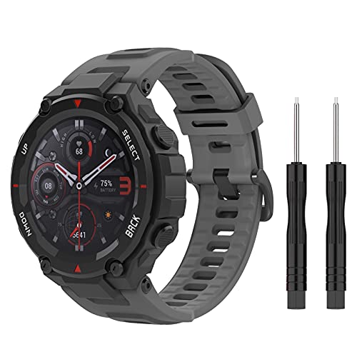 MoKo Armband Kompatibel mit Amazfit T-Rex/T-Rex Pro Smartwatch, Weiches Silikon Ersatz Uhrenarmband Sportarmband Armbänder mit 2 Schraubendreher, Dunkel Grau von MoKo