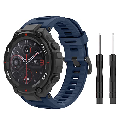 MoKo Armband Kompatibel mit Amazfit T-Rex/T-Rex Pro Smartwatch, Weiches Silikon Ersatz Uhrenarmband Sportarmband Armbänder mit 2 Schraubendreher, Marineblau von MoKo