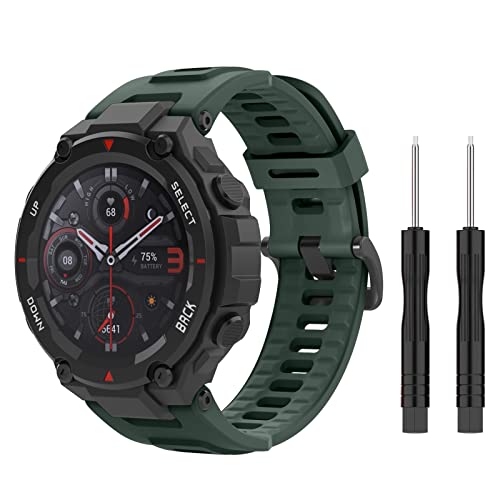 MoKo Armband Kompatibel mit Amazfit T-Rex/T-Rex Pro Smartwatch, Weiches Silikon Ersatz Uhrenarmband Sportarmband Armbänder mit 2 Schraubendreher, Olivgrün von MoKo