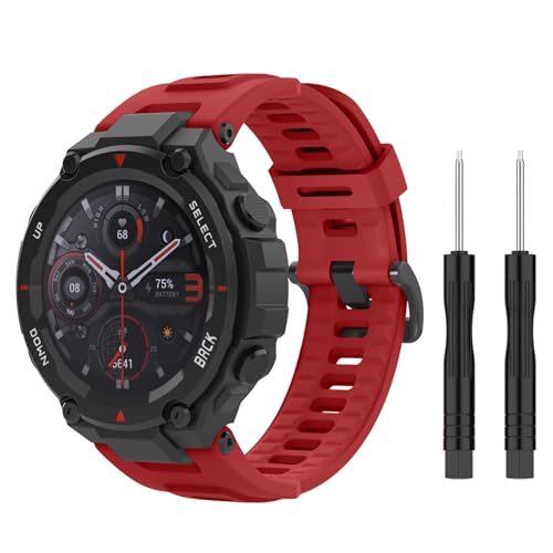 MoKo Armband Kompatibel mit Amazfit T-Rex/T-Rex Pro Smartwatch, Weiches Silikon Ersatzarmband Uhrenarmband Sportarmband mit 2 Schraubendreher, Rot von MoKo