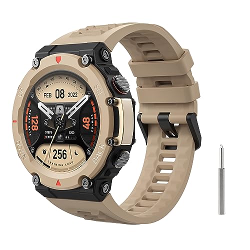 MoKo Armband Kompatibel mit Amazfit T-Rex 2 Outdoor-GPS-Smartwatch, Weiches Silikon Sport Ersatzarmband Uhrenarmband mit Werkzeug aus Metall, Wüsten Khaki von MoKo