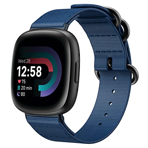 MoKo Armband Kompatibel mit Fitbit Versa 4/Versa 3/Sense 2/Sense, Weiches Gewebtes Nylon Ersatzarmband Uhrenarmband mit Doppelter Schleifenschnalle, Blau von MoKo