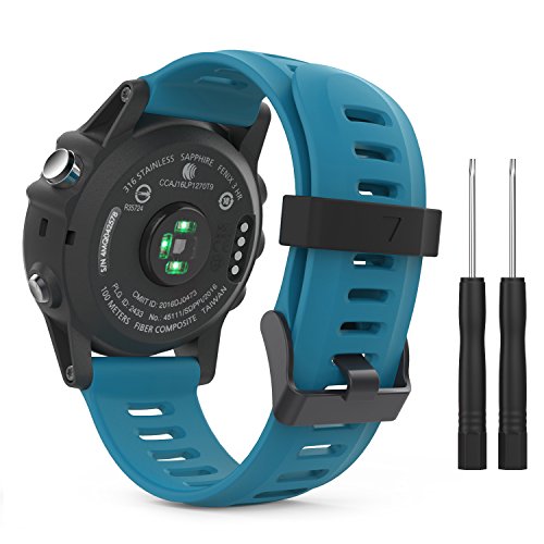 MoKo Armband Kompatibel mit Garmin Fenix 3/3 HR/Fenix 5X/5X Plus/Tactix Charlie/Descent Mk1/Quatix 3, Silikon Ersatzarmband Sportarmband Uhrenarmband mit Werkzeug, Blau von MoKo