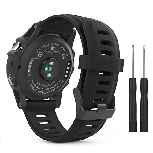 MoKo Armband Kompatibel mit Garmin Fenix 3/3 HR/Fenix 5X/5X Plus/Tactix Charlie/Descent Mk1/Quatix 3, Silikon Ersatzarmband Sportarmband Uhrenarmband mit Werkzeug, Schwarz von MoKo