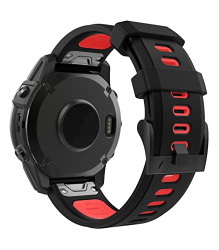 MoKo Armband Kompatibel mit Garmin Fenix 7/7 Pro/6/6 Pro/5/5 Plus/Forerunner 965/955/945/Instinct Solar/Instinct 2, Quick Fit 22mm Weiches Silikon Ersatzarmband Uhrenarmband, Schwarz/Rot von MoKo