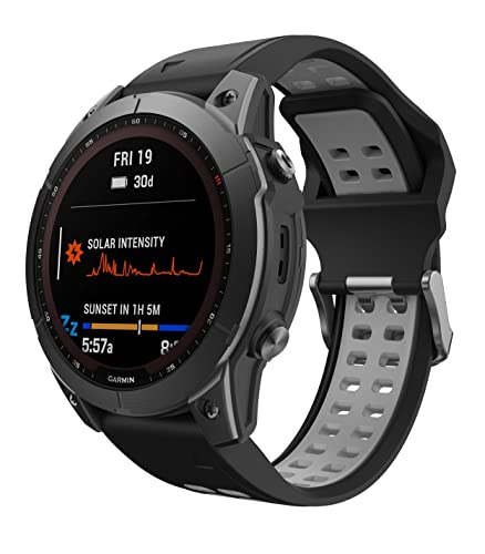 MoKo Armband Kompatibel mit Garmin Fenix 7X/7X Pro/6X/6X Pro/5X/5X Plus/3/3 HR/Epix Pro (Gen 2)/Instinct 2X Solar/Enduro 2, Quick Fit 26mm Zweifarbiges Weiches Silikon Ersatzarmband, Schwarz/Grau von MoKo