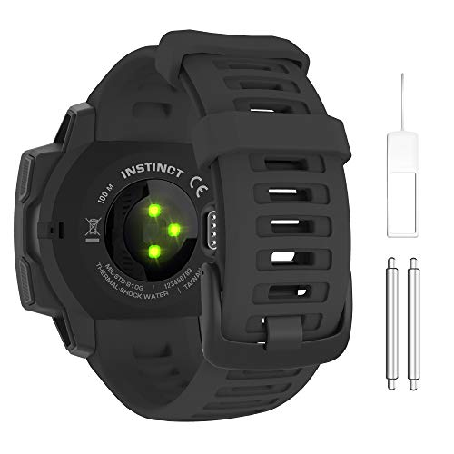 MoKo Armband Kompatibel mit Garmin Instinct/Instinct Solar/Tactical/Instinct 2 GPS-Smartwatch, Weiches Silikon Uhrenarmband Sport Ersatzarmband Wechselarmband, Schwarz von MoKo