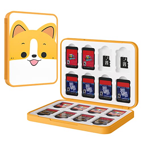MoKo Aufbewahrungsbox für Switch Spielkarten Kompatibel mit Spiele der Nintendo Switch & Switch Lite & Switch OLED 2021, 16 in 1 Game Card Genrics Speicherkarten Spiele Tasche Organizer, ​Orange Hund von MoKo