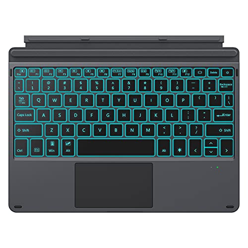 MoKo Bluetooth Tastatur Kompatibel mit Microsoft Surface Go 4 (2023)/ Go 3 (2021)/ Go 2 2020 / Go 2018, Schlank Drahtlos Bluetooth Tastatur mit Trackpad, 7 Farben LED Hintergrundbeleuchtung, Schwarz von MoKo