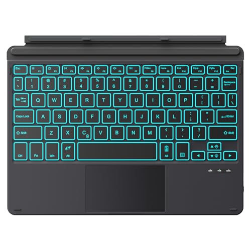 MoKo Tastatur Typen Hülle für Surface Go 4 2023/Go 3 2021/Go 2 2020/Go 2018, Schlank Kabellos Bluetooth Tastatur mit Touchpad, 7-Farbig LED Hinterleuchtung, Eingebaut Wiederaufladbar Akku, Schwarz von MoKo
