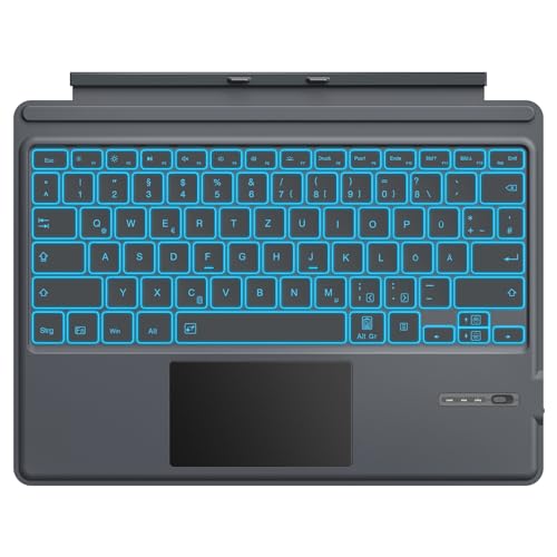 MoKo Deutsch Tastatur Kompatibel mit Microsoft Surface Pro 7 Plus/Pro 7/Pro 6/Pro 5/Pro 4/Pro 3, QWERTZ Layout Bluetooth Tastatur mit Trackpad, 7 Farben Hinterlicht, Wiederaufladbarer Akku von MoKo