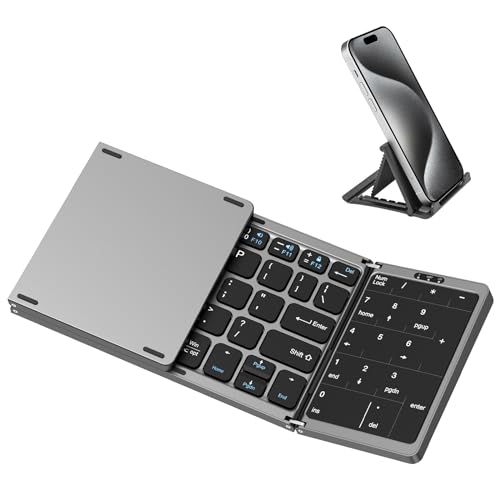 MoKo Faltbare Bluetooth Tastatur, Kabellos Tragbar Tastatur Klappbar mit Touchpad & Ziffernblock, Multi-Device Wiederaufladbar Tastatur für Windows iOS Android Tablet/Handy/Laptop/PC, QWERTY Layout von MoKo
