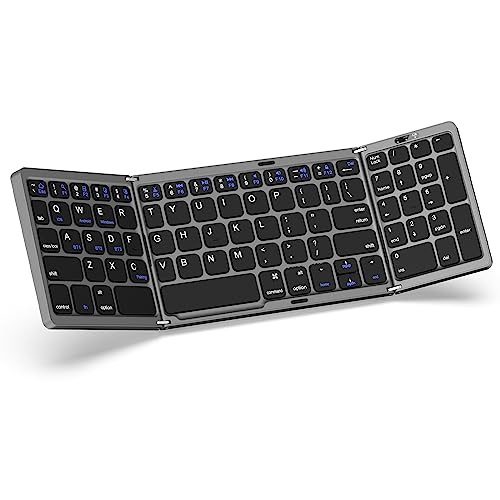 MoKo Faltbare Tastatur Bluetooth, Tragbare Kabellose Tastatur mit Numpad, Tastatur Bluetooth Klappbar für iOS/Windows/Android/Mac, USB-C Wiederaufladbar Tastatur für PC Laptop Tablet Handy, QWERTY von MoKo