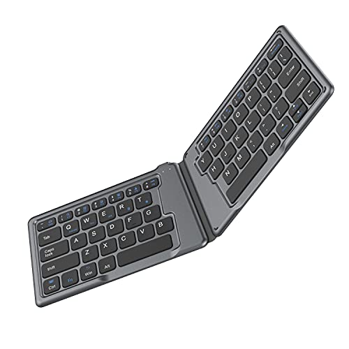 MoKo Faltbare Tastatur Universal, Tragbare Kabellose Bluetooth Tastatur, Wiederaufladbar Bluetooth Keyboard Ergonomisch, Kompatibel mit iOS, Android Windows Tablet Smartphone Laptop, Silber Grau von MoKo