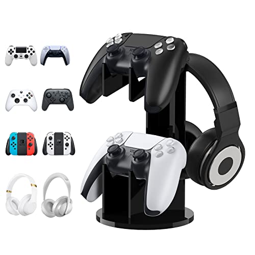 MoKo Game Controller Halter/Headset Ständer, 2 In 1 Acryl Universalhalterung für PS4 PS5 Xbox One Xbox Series Halterung Gaming Zubehör, Controller Kopfhörer Halterung Ständer Zubehör, Schwarz von MoKo