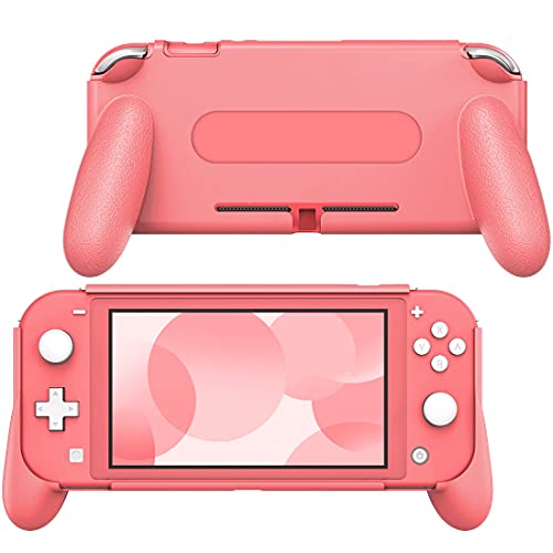 MoKo Griff Halterung Hülle Kompatibel mit Nintendo Switch Lite, Ergonomische Bequeme Stoßfeste Schutzhülle mit Griff, Rosa Koralle von MoKo