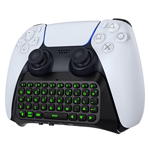 MoKo Grün Hinterlicht Tastatur für PS5 Controller, Kabellos PS5 Mini Tastatur Chatpad für Playstation 5 Controller, Integriert Tastaturlautsprecher mit 3,5 mm Buchse für Nachrichten & Chatten, Schwarz von MoKo