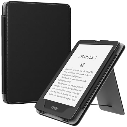 MoKo Hülle Kompatibel mit 7"/6.8" Kindle Paperwhite 12th/11th Generation-2024/2021, Slim PU Tablet Schutzhülle mit Auto Schlaf/Aufwach Handschlaufe für Kindle Paperwhite Signature Edition, Schwarz von MoKo