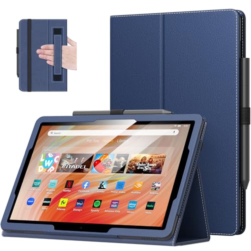 MoKo Hülle Kompatibel mit All-New Amazon Kindle Fire HD 10 & 10 Plus Tablet (13./11. Generation, 2023/2021) 10,1", Kunstleder Ständer Schutzhülle Tablethülle mit Auto Schlaf/Aufwach Funktion, Indigo von MoKo